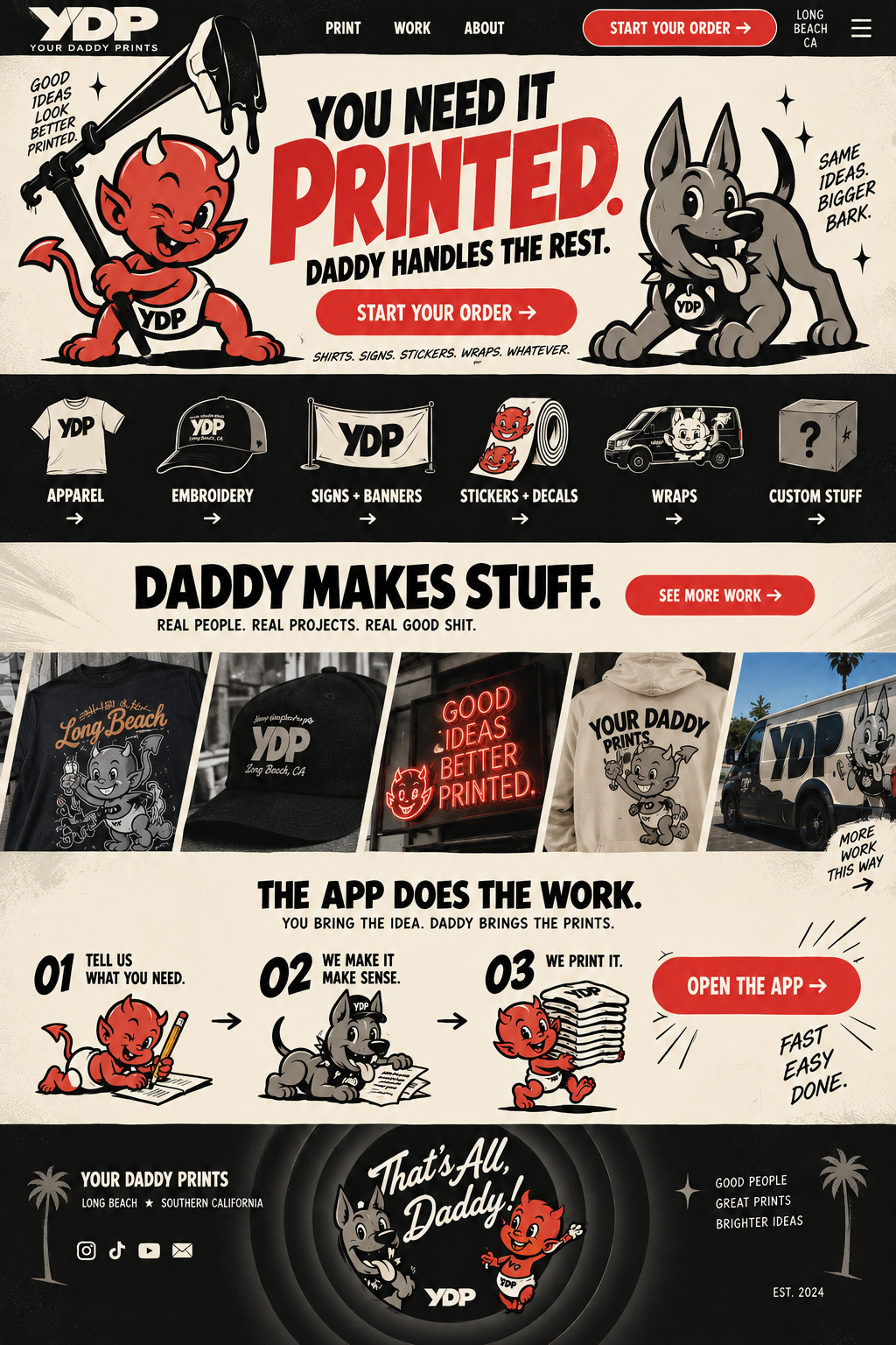 Red YDP devil baby with an ink roller